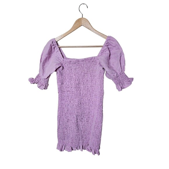 Faithful the Brand Annibelis Linen Mini Dress Lilac Puff Sleeves Size Small - Picture 4 of 8